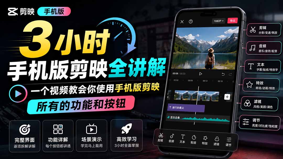 3小时手机版剪映全讲解，一个视频教会你使用手机版剪映，所有的功能和按钮-宝藏屋创业网