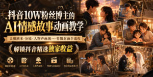抖音10W粉丝博主的AI情感故事动画教学,灵感剧本‑分镜‑人物声画统一‑剪辑封面全流程,解锁抖音精选独家收益-宝藏屋创业网