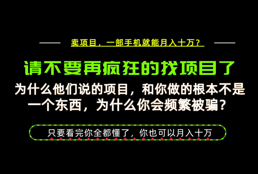 为什么做项目的人大多都是炮灰？为什么只有卖项目才能稳？看完你也可以月入10W+【揭秘】-宝藏屋创业网