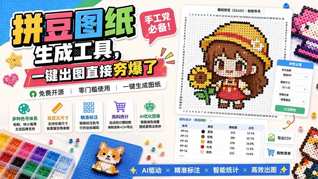 （20084期）拼豆图纸生成工具，手工党必备！一键出图直接夯爆了-宝藏屋创业网