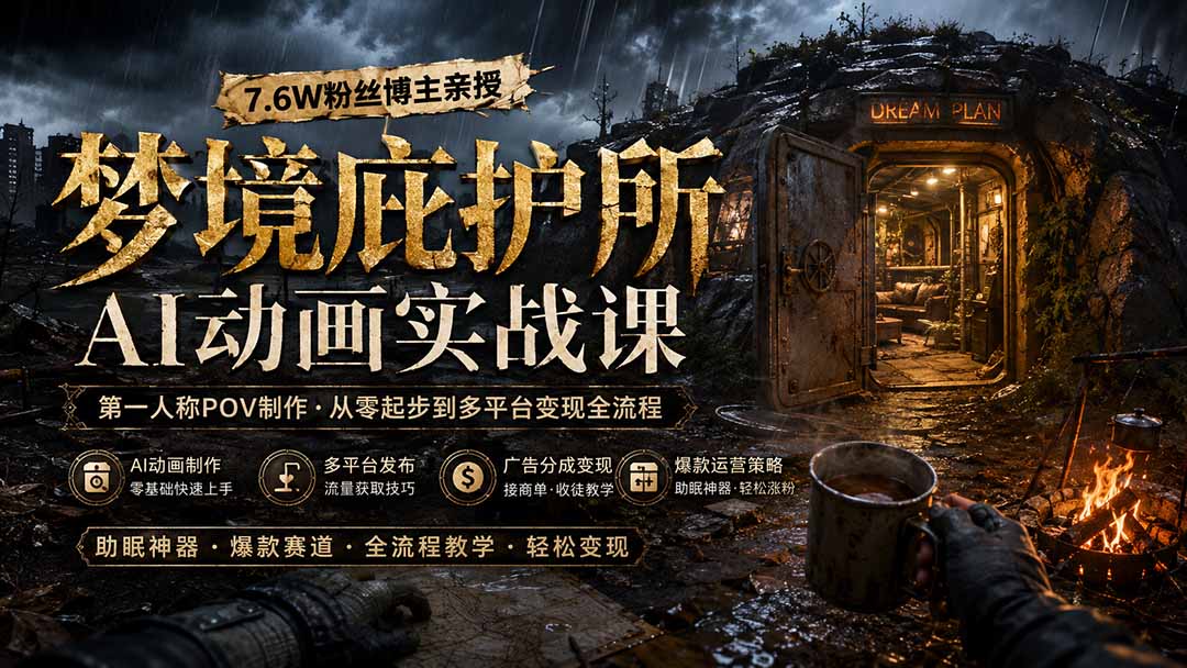 梦境庇护所AI动画实战课：7.6W粉丝博主亲授第一人称POV制作，从零起步到多平台发布变现全流程-宝藏屋创业网