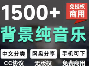自费9.9元购买素材,1500首纯音乐免版权音乐包,中文分类,抖音快手自媒体音效素材资源-宝藏屋创业网