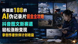 外面卖188的AI伪记录片掘金全攻略,抖音图文新赛道,轻松涨粉变现,拿创作者伙伴计划收益【文档】-宝藏屋创业网
