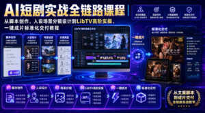 AI短剧实战全链路课程|从脚本创作、人设场景分镜设计到LibTV高阶实操、一键成片标准化交付教程-宝藏屋创业网