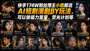 快手174W粉丝博主小瑜解说AI短剧漫剧搬运玩法，可以做磁力聚星、荧光计划等-宝藏屋创业网