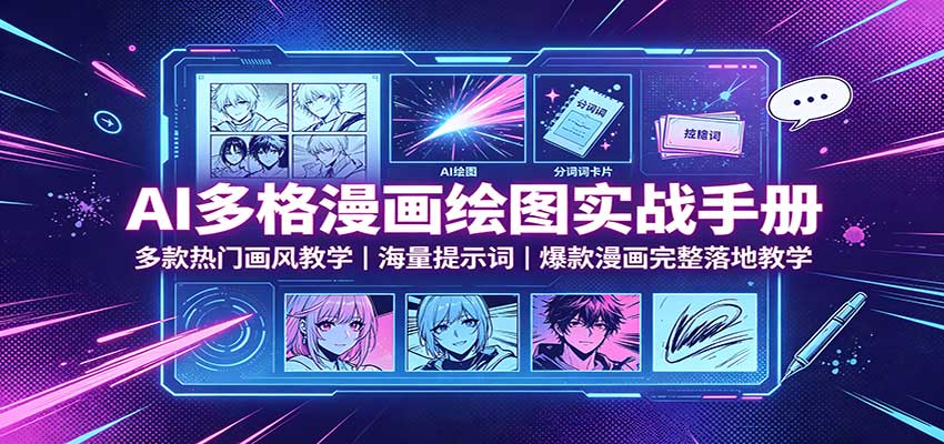AI多格漫画绘图实战手册：多款热门画风教学，海量提示词，爆款漫画完整落地教学-宝藏屋创业网