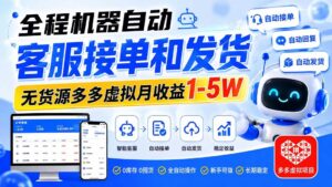 (20132期)全程机器自动客服接单和发货,无货源多多虚拟月收益1-5W-宝藏屋创业网