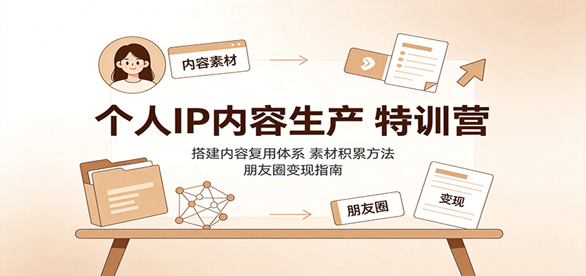 个人IP内容生产特训营：搭建内容复用体系，素材积累方法，朋友圈变现指南-宝藏屋创业网