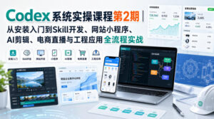 Codex系统实操课程第2期|从安装入门到Skill开发、网站小程序、AI剪辑、电商直播与工程应用全流程实战-宝藏屋创业网
