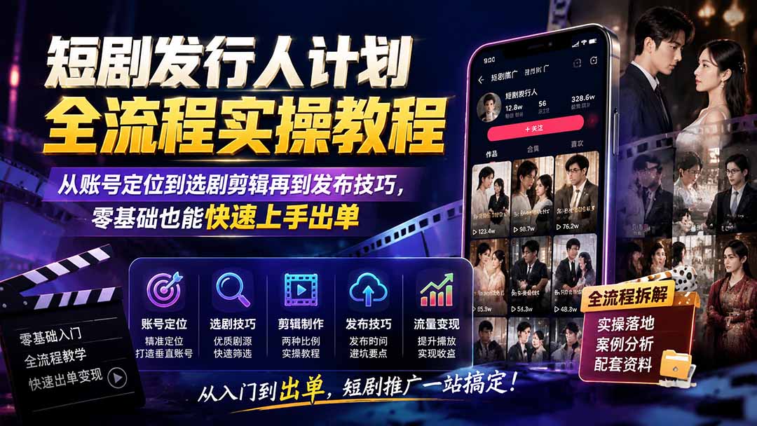 图片[2]-短剧发行人计划全流程实操教程；从账号定位到选剧剪辑再到发布技巧，零基础也能快速上手出单-宝藏屋创业网