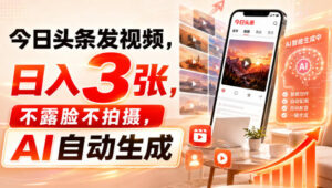 今日头条发视频,日入3张,不露脸不拍摄,AI自动生成-宝藏屋创业网