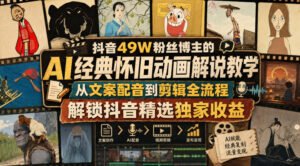抖音49W粉丝博主的AI经典怀旧动画解说教学,从文案配音到剪辑全流程,解锁抖音精选独家收益-宝藏屋创业网