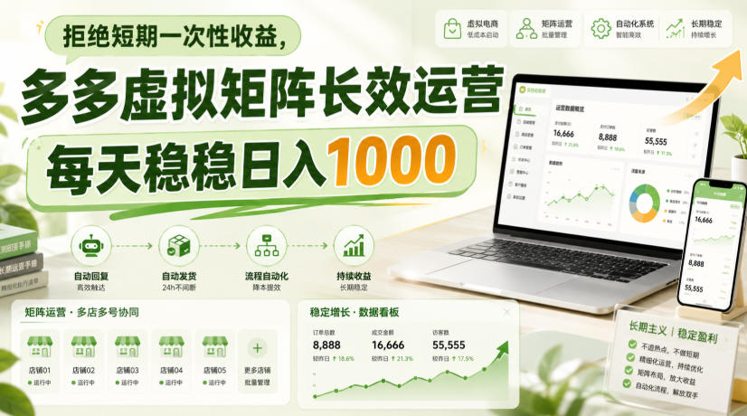 拒绝短期一次性收益，多多虚拟矩阵长效运营，每天稳稳日入1000【揭秘】-宝藏屋创业网