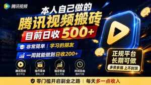 本人自己做的腾讯视频搬砖，目前日收500+，非常简单，学习的朋友一周就能做到日收200+-宝藏屋创业网