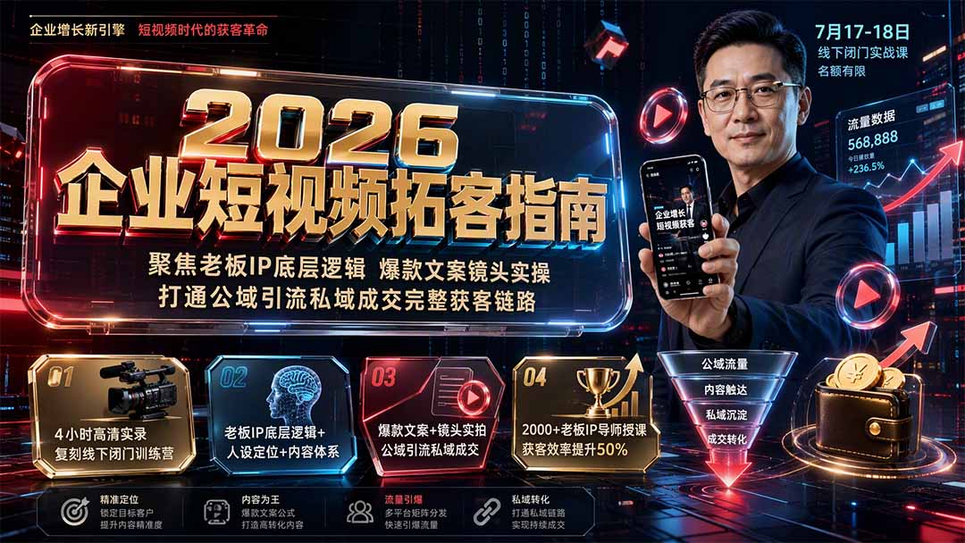 2026企业短视频拓客指南：聚焦老板IP底层逻辑，爆款文案镜头实操，打通公域引流私域成交完整获客链路-宝藏屋创业网