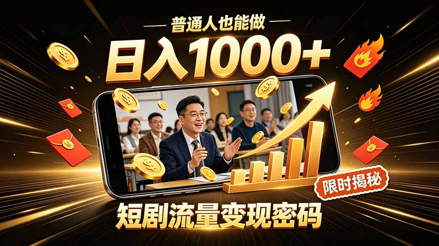 一部手机做短剧分发，不用真人出镜、不用拍摄剧本，快手流量变现日赚千元-宝藏屋创业网