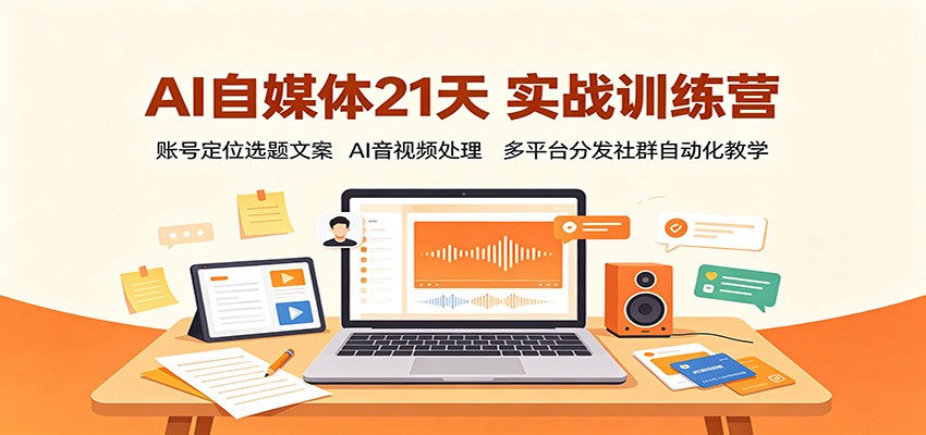 AI自媒体21天实战训练营：账号定位选题文案，AI音视频处理，多平台分发社群自动化教学-宝藏屋创业网