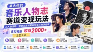(20121期)某大佬的音乐人物志赛道变现玩法:从人物选题、故事文案到素材剪辑与特效包装,5万播放收益2000+完整流程-宝藏屋创业网