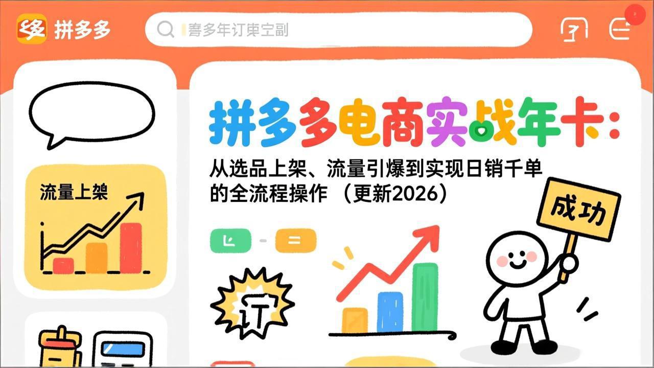 拼多多电商实战年卡：从选品上架、流量引爆到实现日销千单的全流程操作(更新2026年8月-宝藏屋创业网