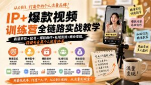 IP+爆款视频训练营全链路实战教学;赛道定位+起号+爆款创作+私域引流+商业变现,搭建专属个人流量体系-宝藏屋创业网