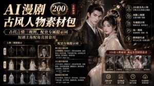 AI漫剧古风人物素材包+提示词｜200 套古代言情三视图，配套专属提示词短剧主角配角直接套用-宝藏屋创业网