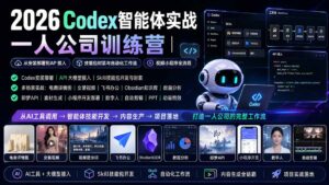 2026Codex智能体实战｜一人公司训练营｜从安装部署到API接入｜技能包封装与自动化工作流｜视频小程序全流程-宝藏屋创业网