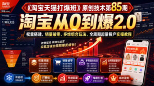 《淘宝天猫打爆班》原创技术第85期，淘宝从0到爆2.0，权重搭建、销量破零、多维组合玩法、全周期起量投产实操教程-宝藏屋创业网