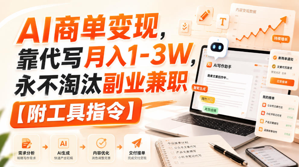 AI商单变现，靠代写月入1-3W，永不淘汰副业兼职【附工具指令】【揭秘】-宝藏屋创业网