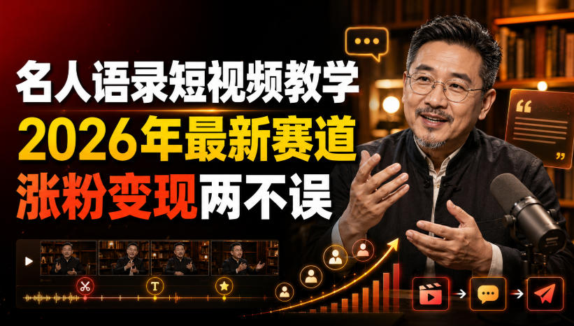 名人语录短视频教学，2026年最新赛道，涨粉变现两不误-宝藏屋创业网