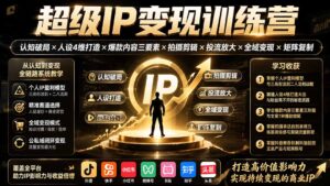 超级IP变现训练营：认知破局×人设4维打造×爆款内容三要素×拍摄剪辑×投流放大×全域变现×矩阵复制-宝藏屋创业网