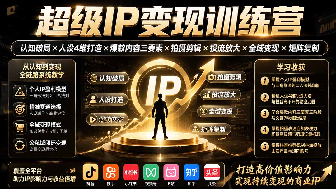 图片[2]-超级IP变现训练营：认知破局×人设4维打造×爆款内容三要素×拍摄剪辑×投流放大×全域变现×矩阵复制-宝藏屋创业网