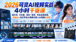2026可灵AI视频实战4小时干货课|提示词、文生图、角色一致性、专业运镜剪辑,零基础一站式学会AI漫剧与真人AI短剧全流程-宝藏屋创业网