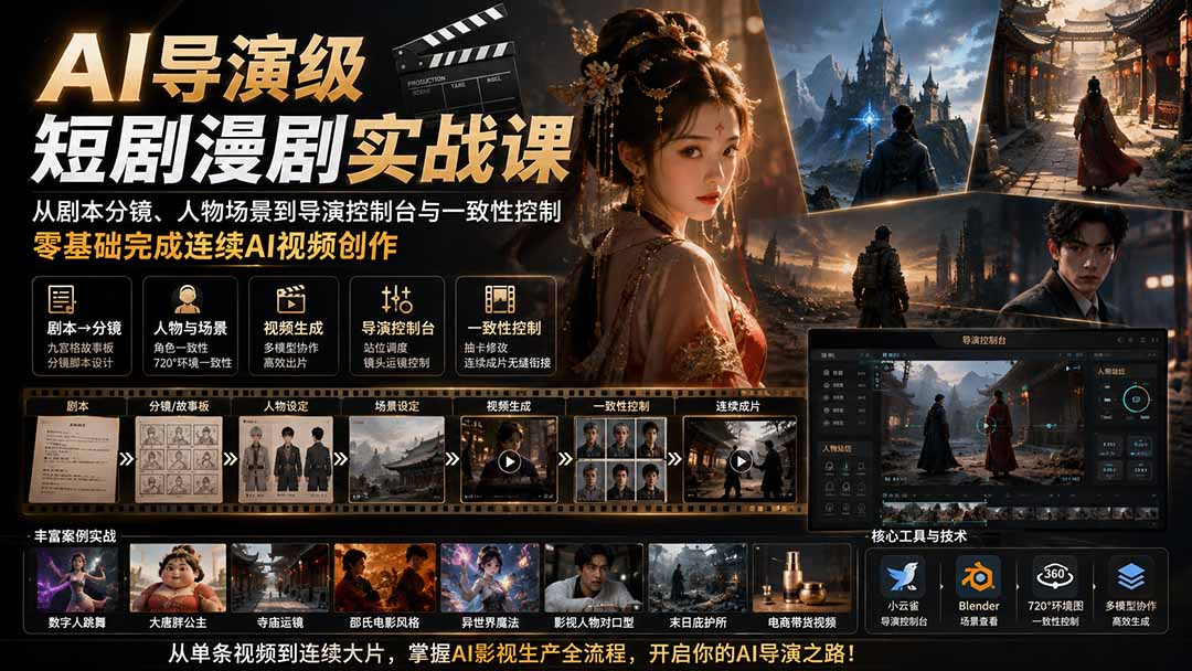 图片[2]-AI导演级短剧漫剧实战课：从剧本分镜、人物场景到导演控制台与一致性控制，零基础完成连续AI视频创作 (更新-宝藏屋创业网