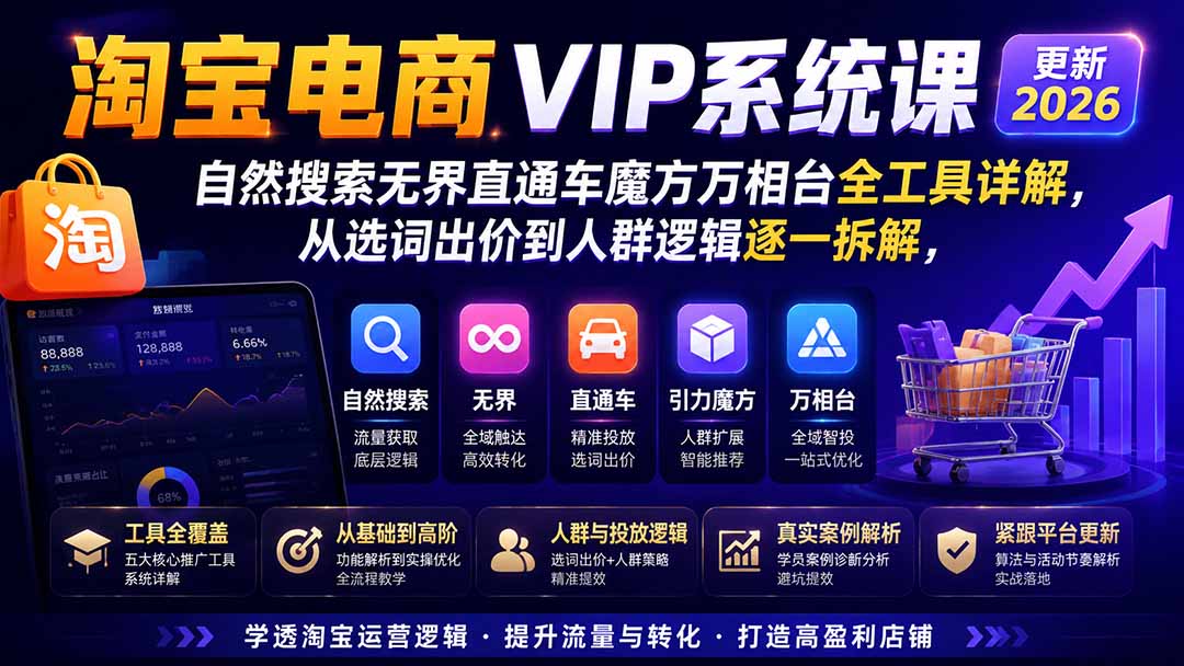 图片[2]-淘宝电商VIP系统课-更新8月；自然搜索无界直通车魔方万相台全工具详解，从选词出价到人群逻辑逐一拆解-宝藏屋创业网