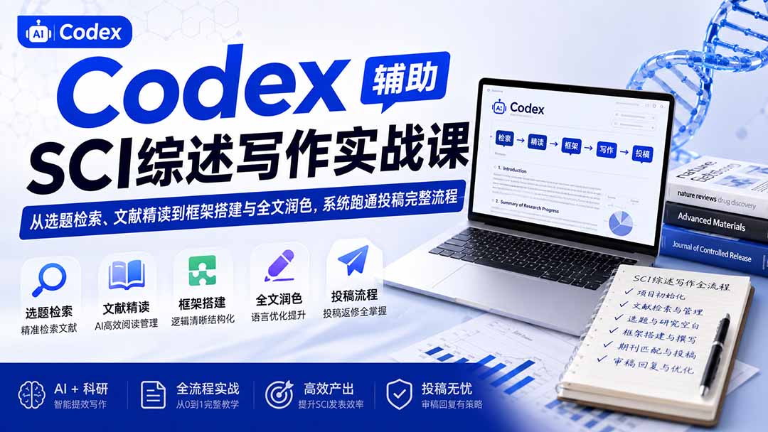Codex辅助SCI综述写作实战课——从选题检索、文献精读到框架搭建与全文润色，系统跑通投稿完整流程-宝藏屋创业网