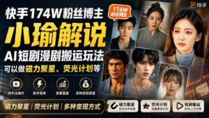 （20109期）快手174W粉丝博主小瑜解说AI短剧漫剧搬运玩法，可以做磁力聚星、荧光计划等-宝藏屋创业网