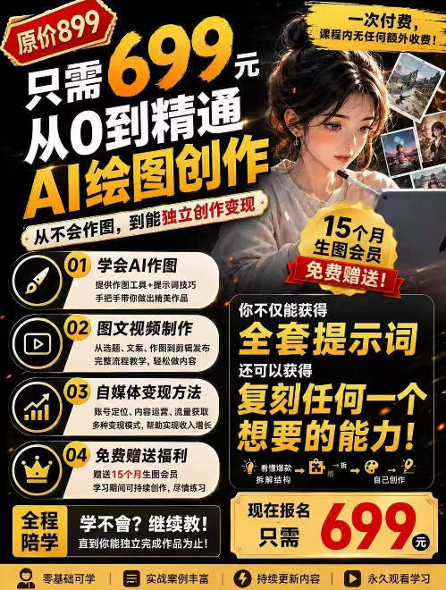 抖音10W粉丝博主的AI绘图教学，从0到精通AI绘图创作，从不会作图到能独立创作变现-宝藏屋创业网