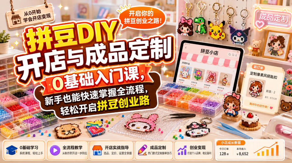 拼豆DIY开店与成品定制0基础入门课，新手也能快速掌握全流程，轻松开启拼豆创业路-宝藏屋创业网