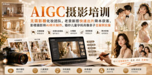AIGC摄影培训|无需影棚化妆团队,老景新搭快速出片降本获客,影楼摄影师AI样片制作,婚纱儿童孕妈肖像亲子全案例实操-宝藏屋创业网