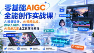 零基础AIGC全能创作实战课|AI绘画设计、AI视频生成、数字人制作、智能剪辑、AI音乐文案全工具落地教程-宝藏屋创业网