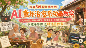 抖音5W粉丝博主的AI童年治愈系动画教学,人物换装、AI脚本撰写、固定场景、生图生视频等,手把手带你进精选签独家-宝藏屋创业网