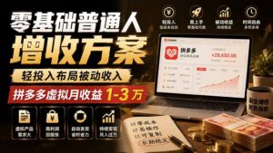 零基础普通人增收方案,轻投入布局被动收入,多多虚拟月收益 1-3 万-宝藏屋创业网