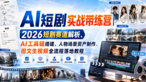 AI短剧实战带练营|2026短剧赛道解析、AI工具链搭建、人物场景资产制作、图文生视频全流程落地教程-宝藏屋创业网