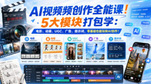 AI视频频创作全能课!5大模块打包学:电影、动画、UGC、广告、提示词,零基础也能玩转AI创作!【原创双语字幕】-宝藏屋创业网