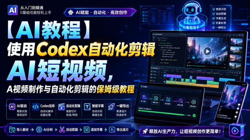 【AI教程】使用Codex自动化剪辑AI短视频，AI视频制作与自动化剪辑的保姆级教程-宝藏屋创业网
