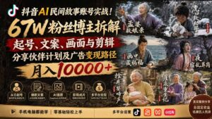 抖音AI民间故事账号实战!67W粉丝博主拆解起号、文案、画面与剪辑,分享伙伴计划及广告变现路径,月入10000+-宝藏屋创业网