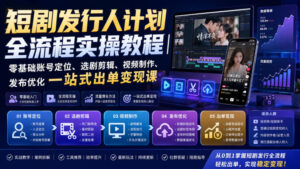 短剧发行人计划全流程实操教程|零基础账号定位、选剧剪辑、视频制作、发布优化一站式出单变现课-宝藏屋创业网
