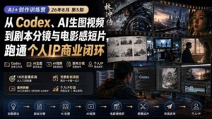 (20145期)AI+创作训练营26年8月第5期:从Codex、AI生图视频到剧本分镜与电影感短片,跑通个人IP商业闭环-宝藏屋创业网