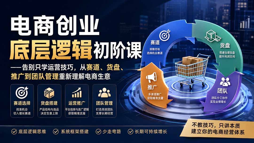 电商创业底层逻辑初阶课——告别只学运营技巧，从赛道、货盘、推广到团队管理重新理解电商生意-宝藏屋创业网