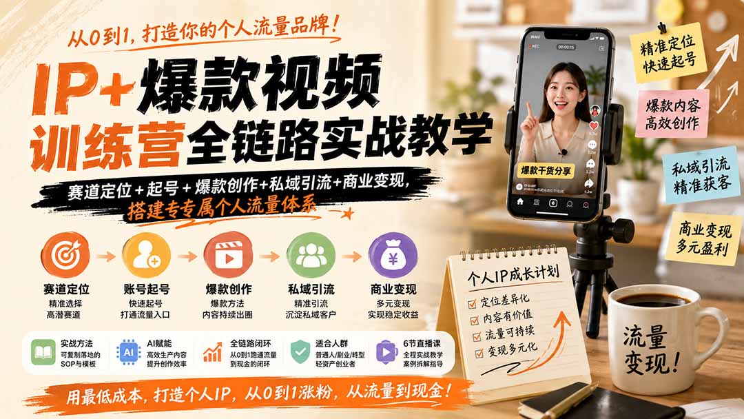 图片[2]-IP+爆款视频训练营全链路实战教学；赛道定位+起号+爆款创作+私域引流+商业变现，搭建专属个人流量体系-宝藏屋创业网